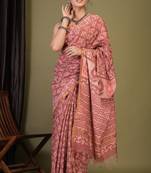 rouge pink zari work cotton silk blend bhagalpuri ethnic saree with unstitched blouse