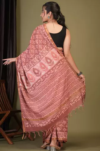 rouge pink zari work cotton silk blend bhagalpuri ethnic saree with unstitched blouse