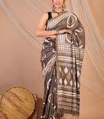brown zari work cotton silk blend bhagalpuri ethnic saree with unstitched blouse