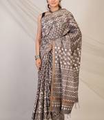brown zari work cotton silk blend bhagalpuri ethnic saree with unstitched blouse