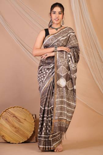 brown zari work cotton silk blend bhagalpuri ethnic saree with unstitched blouse