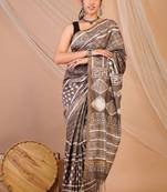 brown zari work cotton silk blend bhagalpuri ethnic saree with unstitched blouse