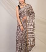 brown zari work cotton silk blend bhagalpuri ethnic saree with unstitched blouse