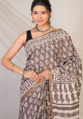 brown zari work cotton silk blend bhagalpuri ethnic saree with unstitched blouse 5