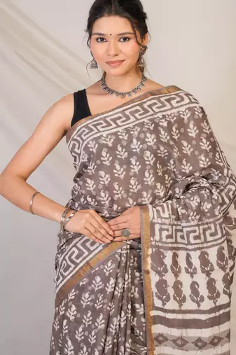 brown zari work cotton silk blend bhagalpuri ethnic saree with unstitched blouse