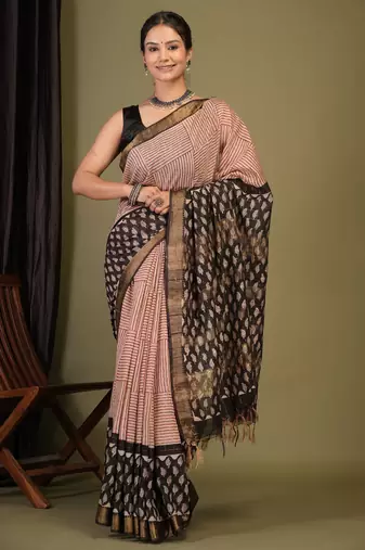 multicolor zari work, sequence, tassle cotton silk blend bhagalpuri ethnic saree with unstitched blouse