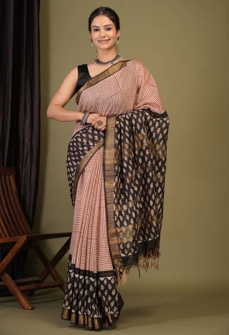 multicolor zari work, sequence, tassle cotton silk blend bhagalpuri ethnic saree with unstitched blouse