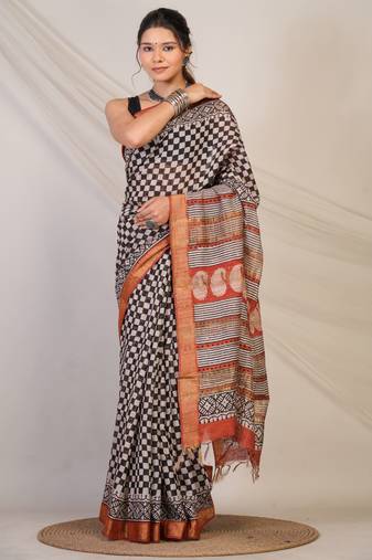 multicolor zari work, sequence, tassle cotton silk blend bhagalpuri ethnic saree with unstitched blouse