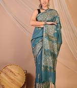 teal blue zari work, tassle jay shree cotton fine bhagalpuri ethnic saree with unstitched blouse