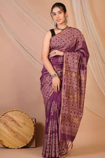 purple zari work, tassle jay shree cotton fine bhagalpuri ethnic saree with unstitched blouse