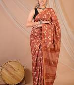 rust zari work, tassle jay shree cotton fine bhagalpuri ethnic saree with unstitched blouse