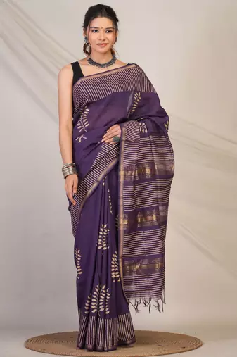 wine zari work, tassle jay shree cotton fine bhagalpuri ethnic saree with unstitched blouse
