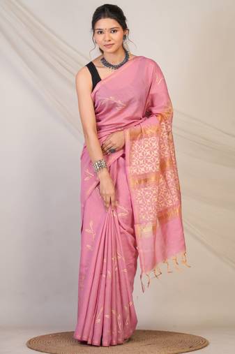 pink zari work, tassle jay shree cotton fine bhagalpuri ethnic saree with unstitched blouse