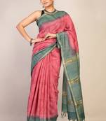 pink & green zari work, tassle jay shree cotton fine bhagalpuri ethnic saree with unstitched blouse