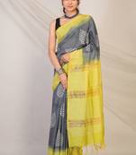 grey & green zari work, tassle jay shree cotton fine bhagalpuri ethnic saree with unstitched blouse