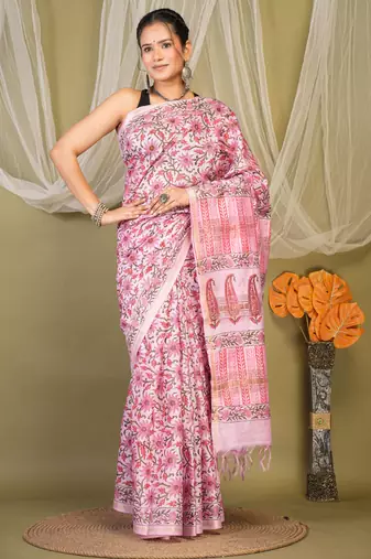 pink zari work, tassle jay shree cotton fine bhagalpuri ethnic saree with unstitched blouse