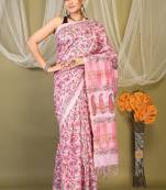 pink zari work, tassle jay shree cotton fine bhagalpuri ethnic saree with unstitched blouse