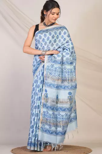blue zari work, tassle jay shree cotton fine bhagalpuri ethnic saree with unstitched blouse