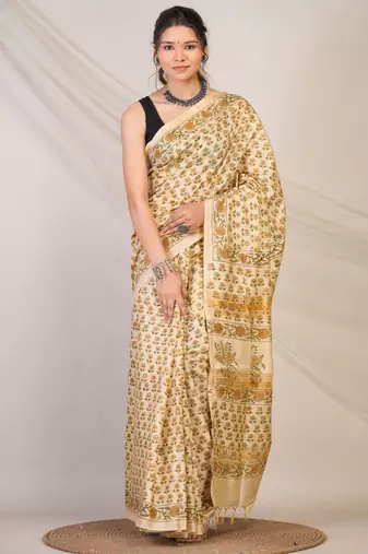 beige zari work, tassle jay shree cotton fine bhagalpuri ethnic saree with unstitched blouse