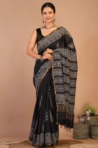 black zari work, tassle cotton silk blend bhagalpuri ethnic saree with unstitched blouse