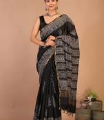 black zari work, tassle cotton silk blend bhagalpuri ethnic saree with unstitched blouse
