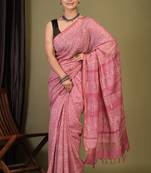 pink zari work, tassle cotton silk blend bhagalpuri ethnic saree with unstitched blouse