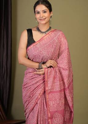 pink zari work, tassle cotton silk blend bhagalpuri ethnic saree with unstitched blouse 5