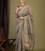 olive green zari work, tassle cotton silk blend bhagalpuri ethnic saree with unstitched blouse