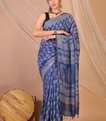 blue zari work, tassle cotton silk blend bhagalpuri ethnic saree with unstitched blouse