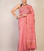 pink zari work, tassle cotton silk blend bhagalpuri ethnic saree with unstitched blouse