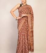 brown zari work, tassle cotton silk blend bhagalpuri ethnic saree with unstitched blouse