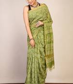 green zari work, tassle cotton silk blend bhagalpuri ethnic saree with unstitched blouse