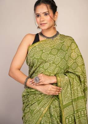 green zari work, tassle cotton silk blend bhagalpuri ethnic saree with unstitched blouse 5