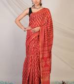 red zari work, tassle cotton silk blend bhagalpuri ethnic saree with unstitched blouse