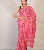 baby pink zari work, tassle cotton silk blend bhagalpuri ethnic saree with unstitched blouse