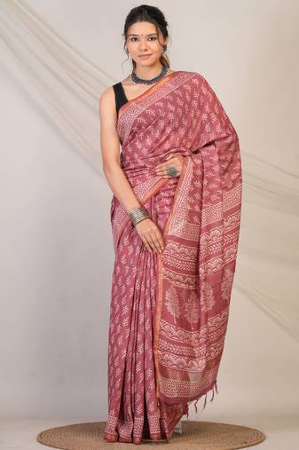 maroon zari work, tassle cotton silk blend bhagalpuri ethnic saree with unstitched blouse