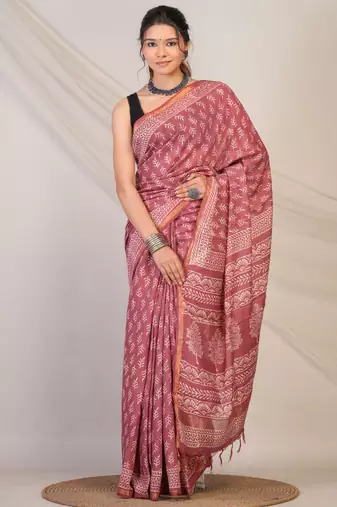 maroon zari work, tassle cotton silk blend bhagalpuri ethnic saree with unstitched blouse