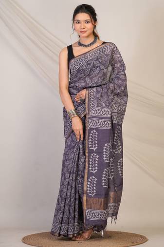 purple mauve zari work, tassle cotton silk blend bhagalpuri ethnic saree with unstitched blouse