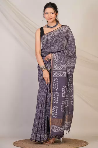 purple mauve zari work, tassle cotton silk blend bhagalpuri ethnic saree with unstitched blouse