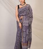 purple mauve zari work, tassle cotton silk blend bhagalpuri ethnic saree with unstitched blouse