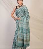 teal green zari work, tassle cotton silk blend bhagalpuri ethnic saree with unstitched blouse