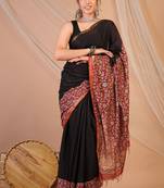 black & red zari work, tassle cotton silk blend bhagalpuri ethnic saree with unstitched blouse