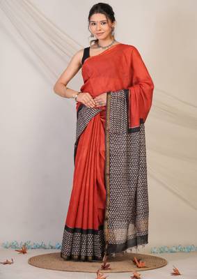 red & black zari work, tassle cotton silk blend bhagalpuri ethnic saree with unstitched blouse 1