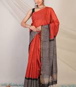 red & black zari work, tassle cotton silk blend bhagalpuri ethnic saree with unstitched blouse