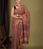 maroon zari work, tassle cotton silk blend bhagalpuri ethnic saree with unstitched blouse