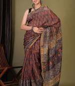 purple zari work, tassle cotton silk blend bhagalpuri ethnic saree with unstitched blouse