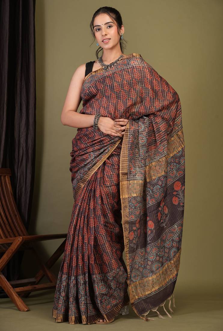 purple zari work, tassle cotton silk blend bhagalpuri ethnic saree with unstitched blouse