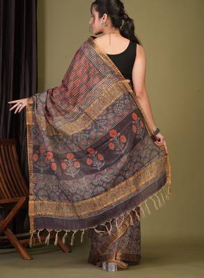 purple zari work, tassle cotton silk blend bhagalpuri ethnic saree with unstitched blouse 2