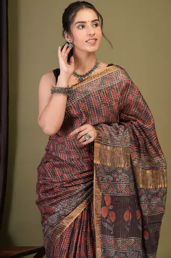 purple zari work, tassle cotton silk blend bhagalpuri ethnic saree with unstitched blouse