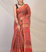 red zari work, tassle cotton silk blend bhagalpuri ethnic saree with unstitched blouse